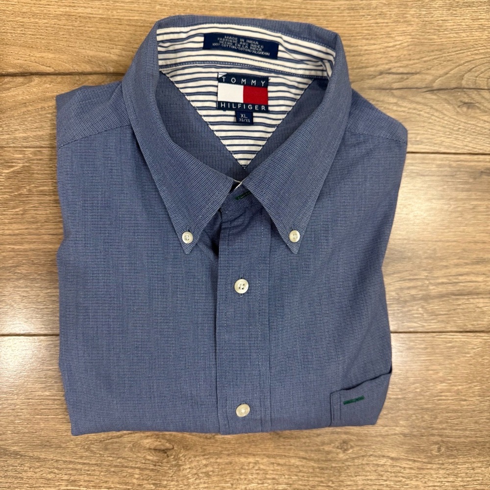 Tommy Hilfiger Shirt Mens XL Blue Buttonup Long‎ Sleeve Buttondown Collar Pocket